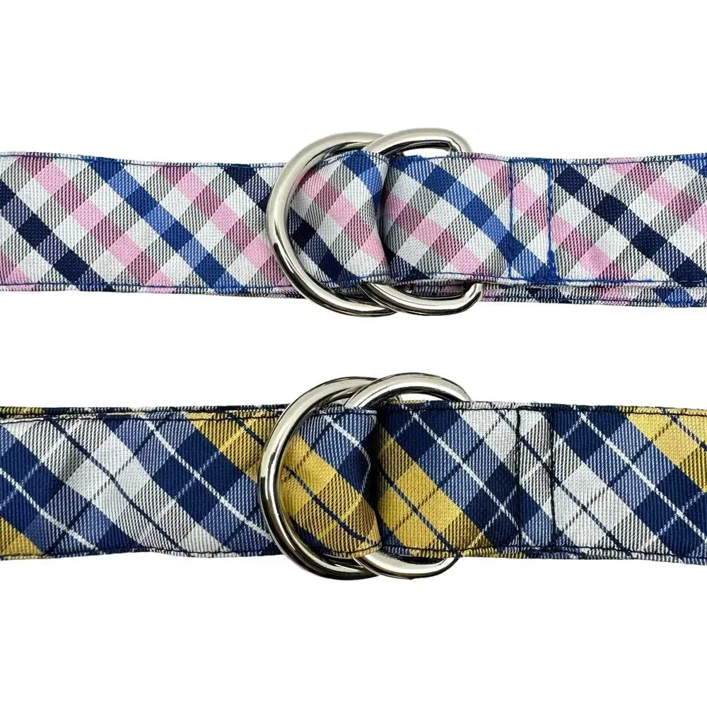 Class Club Boys Youth Yellow Pink Blue Plaid Adjustable Ring 2 Belt Bundle